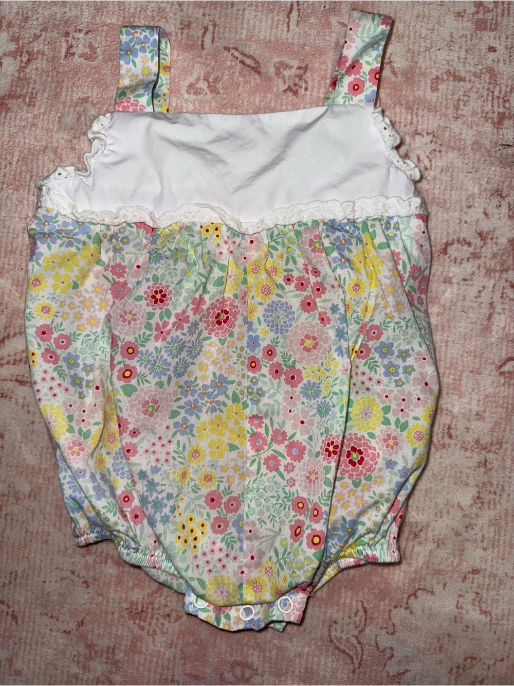 The Beaufort Bonnet Company White Bodice Floral-Strap Baby Romper